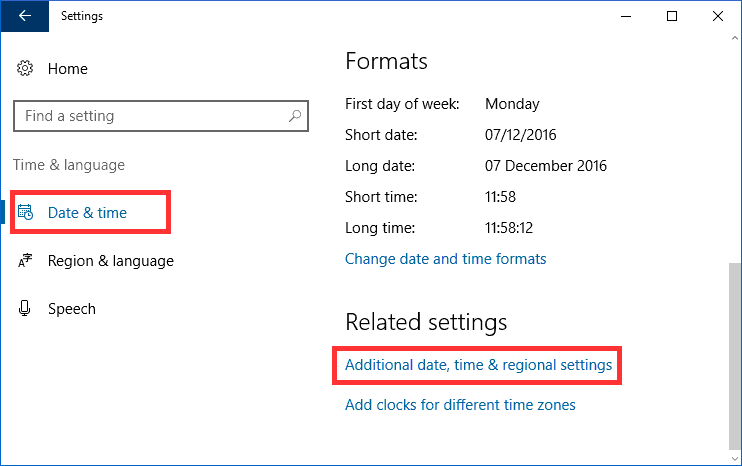 Date,Time and Regional Settings