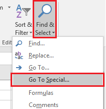 excel 2016 find and select