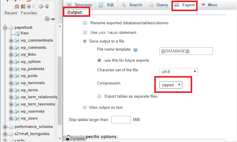 cPanel - Database Export(zip)