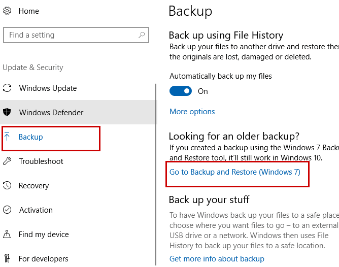 Backup Settings