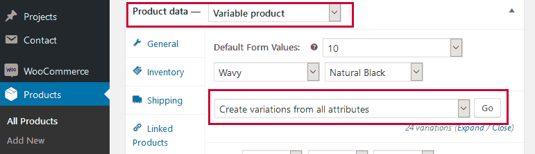 Variable Product - Create Variations