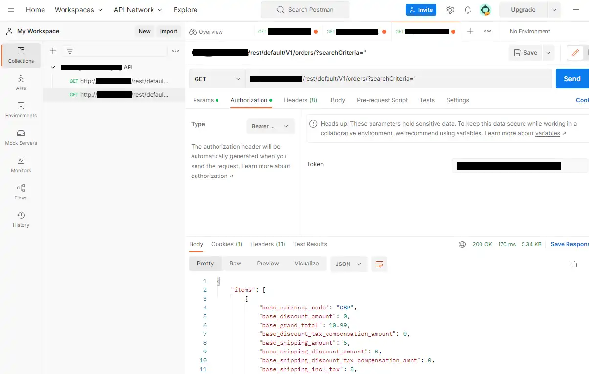 Magento Orders List REST API