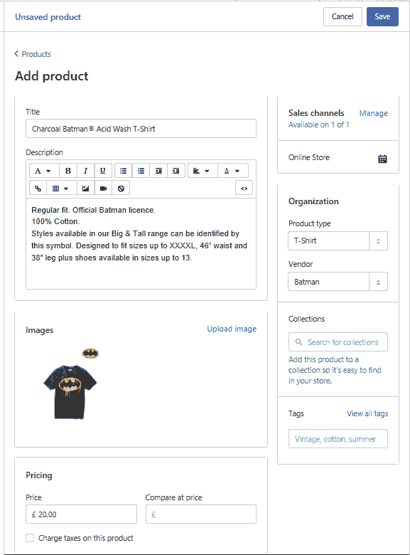 Add Product details